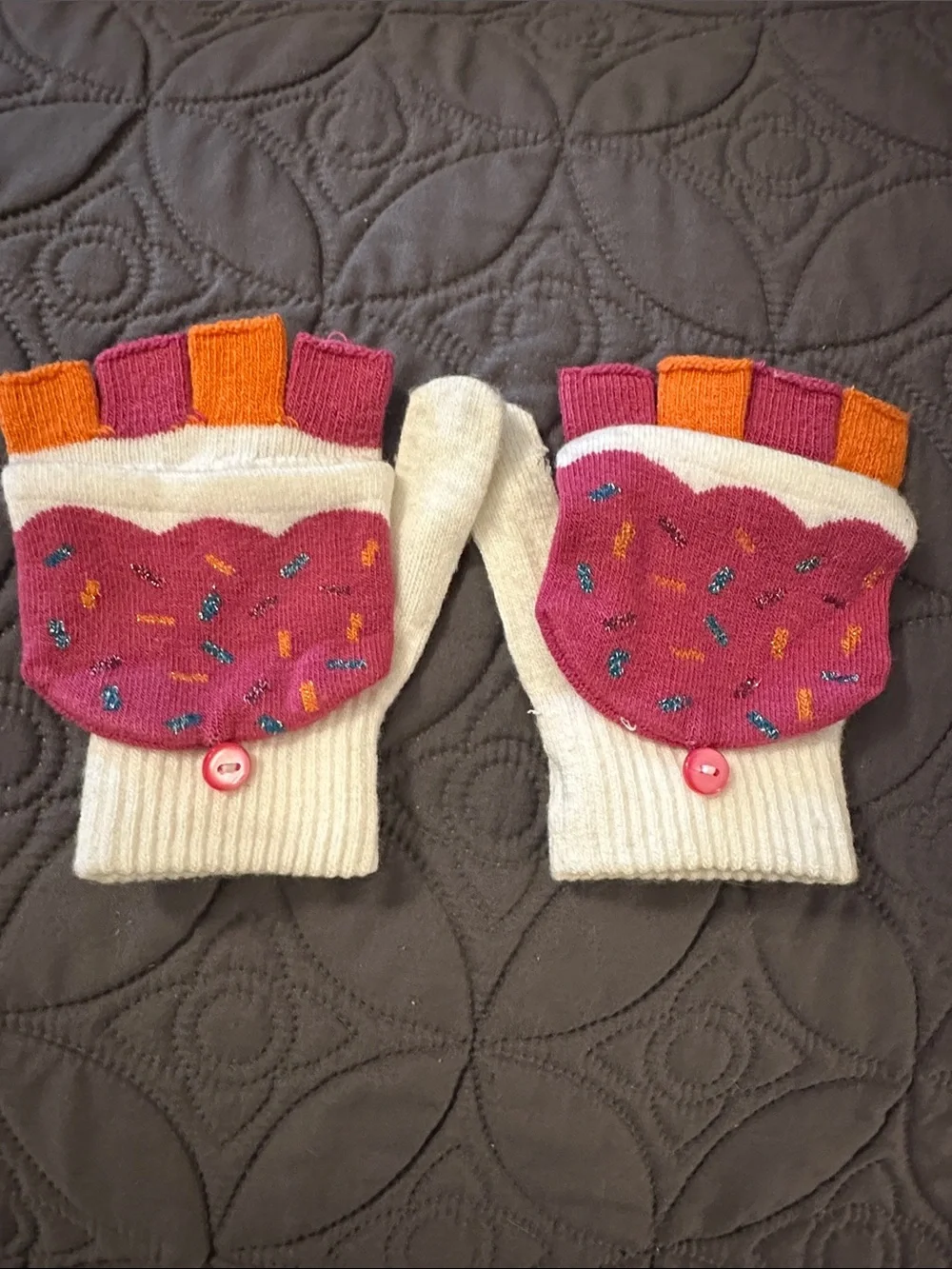 Pink Sprinkle Convertible Fingerless Mittens with Cream Cuffs
